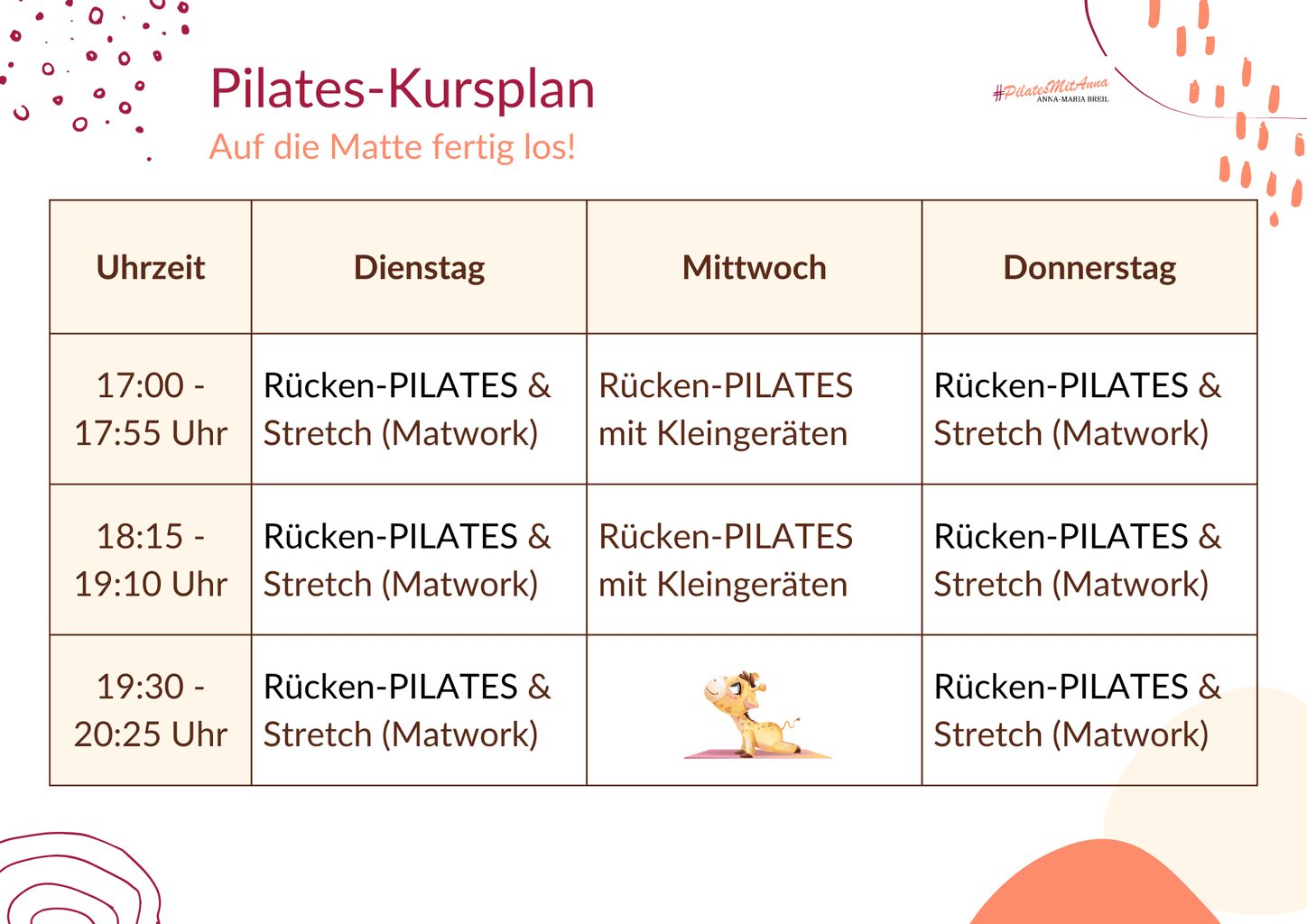 Kursplan Pilatesstudio Oberhausen